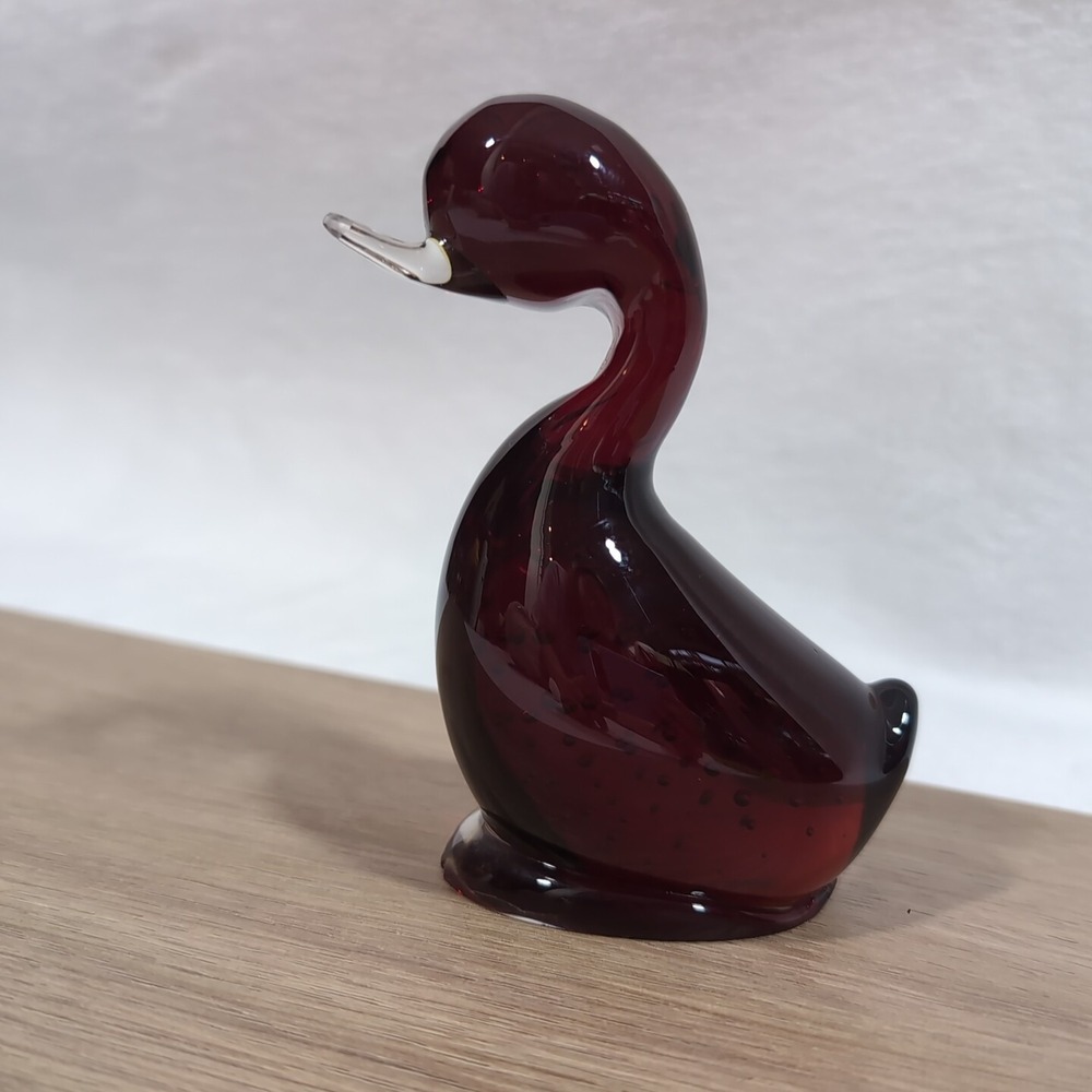 Vintage Dilly Duck Powell's Whitefriars 5 1/2" Ruby Glass 60s Bubbles Figurine